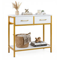 75CM Narrow Table with 2 Fabric Drawers and Open Compartment Metal Frame