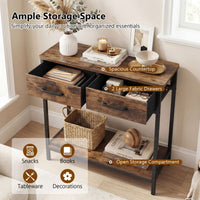 75CM Narrow Table with 2 Fabric Drawers and Open Compartment Metal Frame