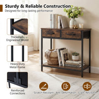 75CM Narrow Table with 2 Fabric Drawers and Open Compartment Metal Frame