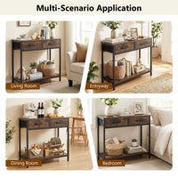 75CM Narrow Table with 2 Fabric Drawers and Open Compartment Metal Frame