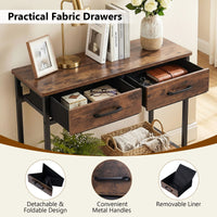 75CM Narrow Table with 2 Fabric Drawers and Open Compartment Metal Frame