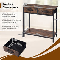 75CM Narrow Table with 2 Fabric Drawers and Open Compartment Metal Frame