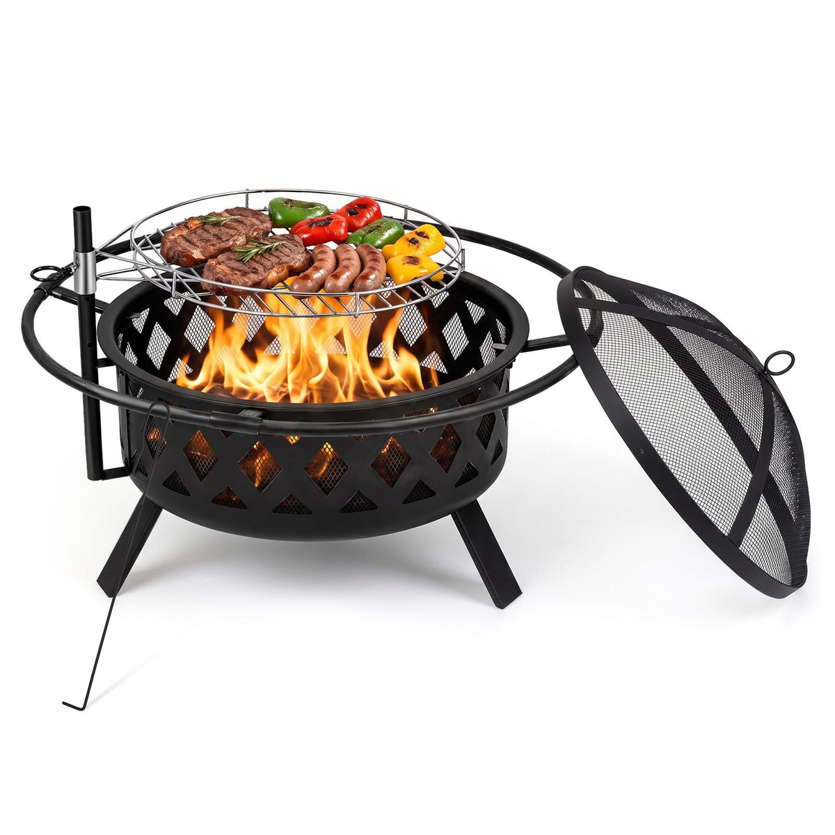 Outdoor Fire Pit with Adjustable and Rotatable Grill Grate