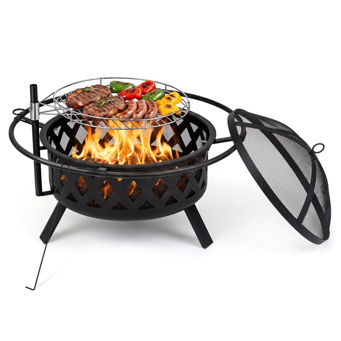 Outdoor Fire Pit with Adjustable and Rotatable Grill Grate