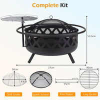 Outdoor Fire Pit with Adjustable and Rotatable Grill Grate