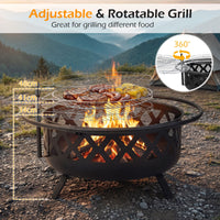Outdoor Fire Pit with Adjustable and Rotatable Grill Grate