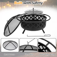 Outdoor Fire Pit with Adjustable and Rotatable Grill Grate