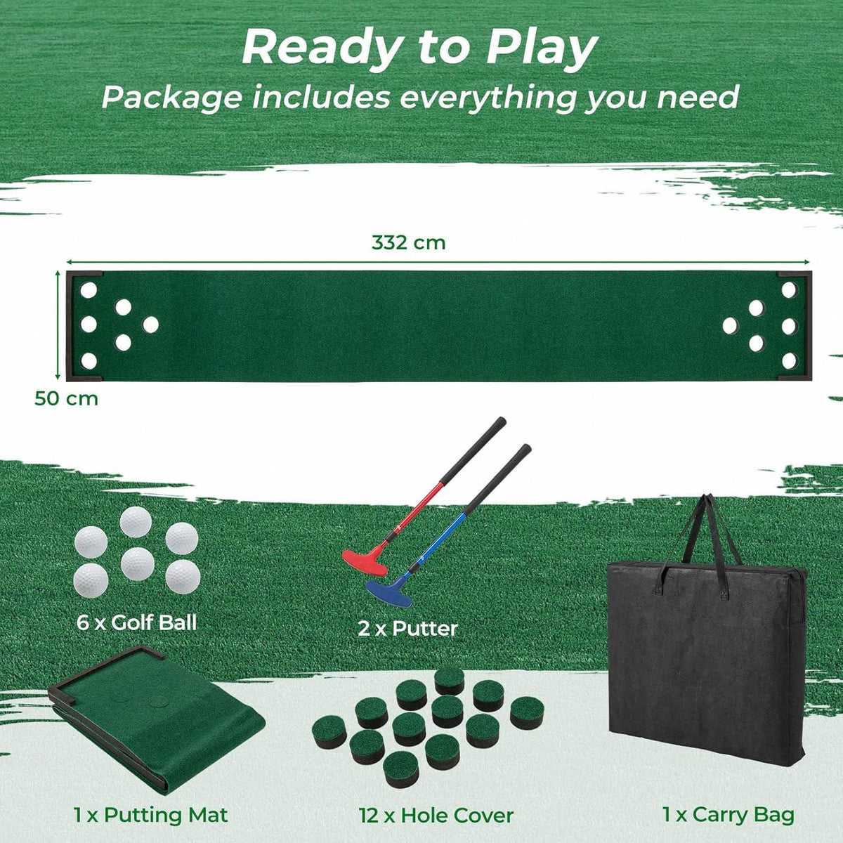 Golf Pong Game Set, Portable Golf Putting Mat with 2 Adjustable Putters