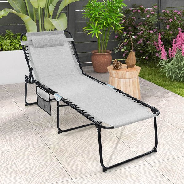 Patio Folding Chaise Lounge with 4-Level Backrest & Detachable Headrest Outdoor（59cm）