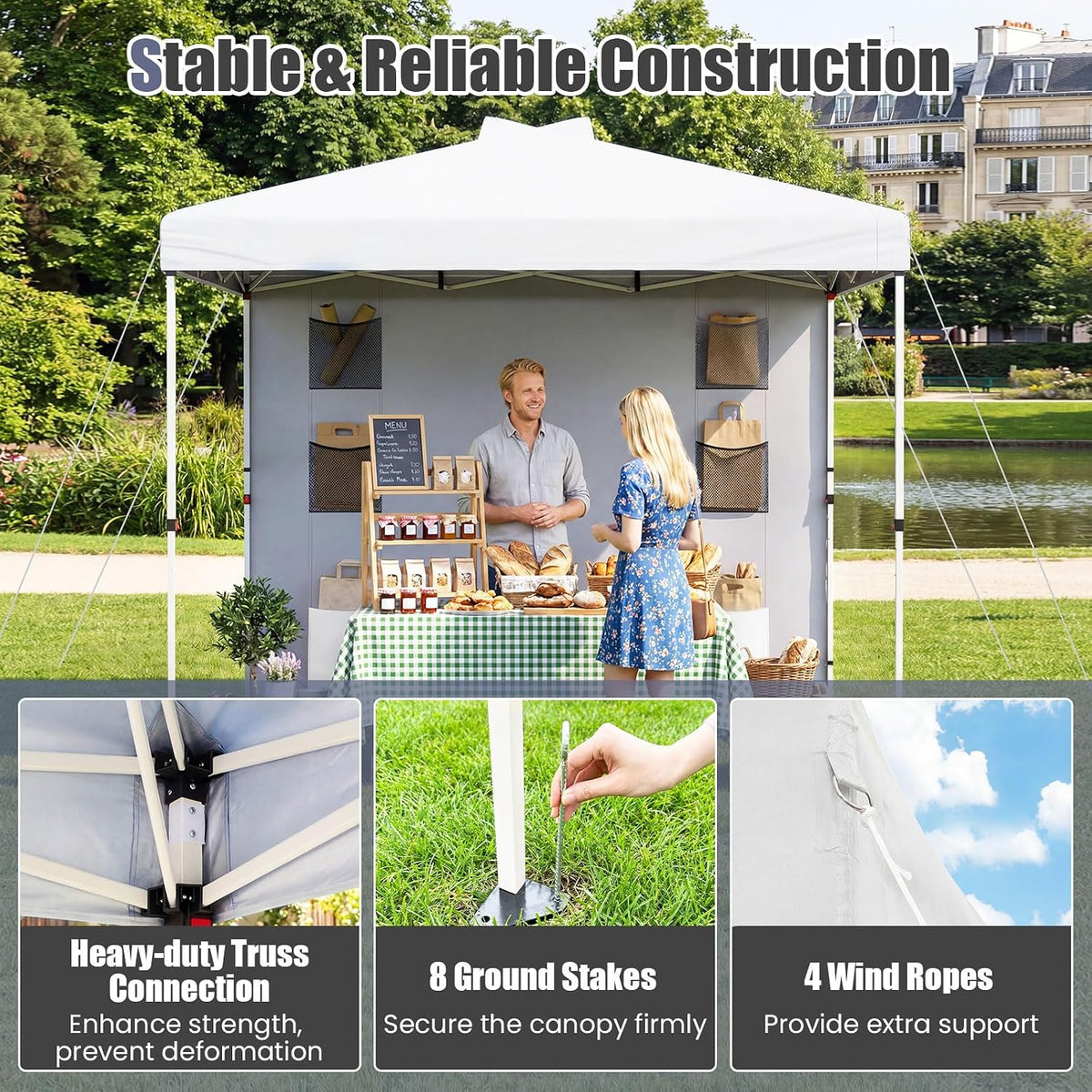3 x 3M Pop up Canopy Tent with Sidewall 6 Pockets Instant Setup Commercial Gazebo