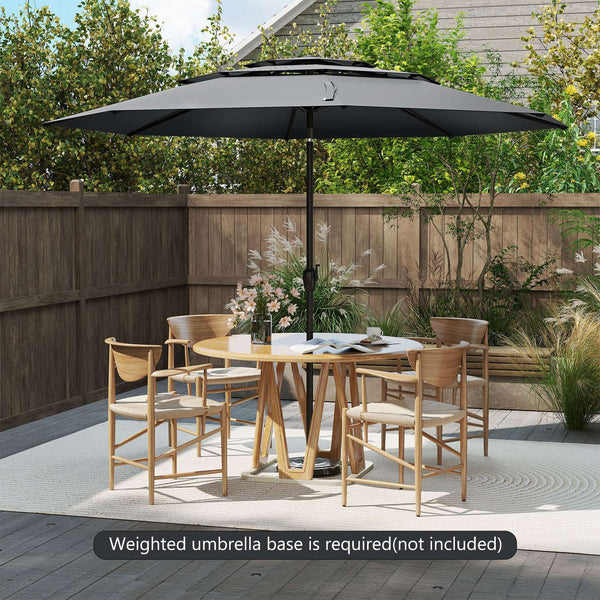 3 m 3-tier Vented Patio Umbrella Outdoor Heavy Duty Sun Shade w/Push Button Tilt
