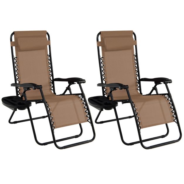 Patio Zero Gravity Lounge Chair with Cup Holder & Removable Pillow