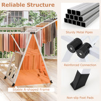 Foldable Metal Laundry Drying Rack with Height Adjustable Wings, 16 Drying Rails