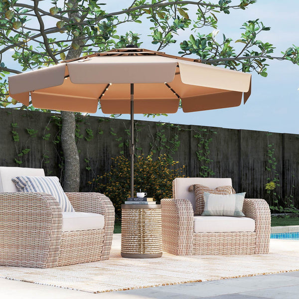 3m Solar Patio Umbrella w/ 32 LED Lights 3-Tier Vented Top Tilt Adjustment Beach