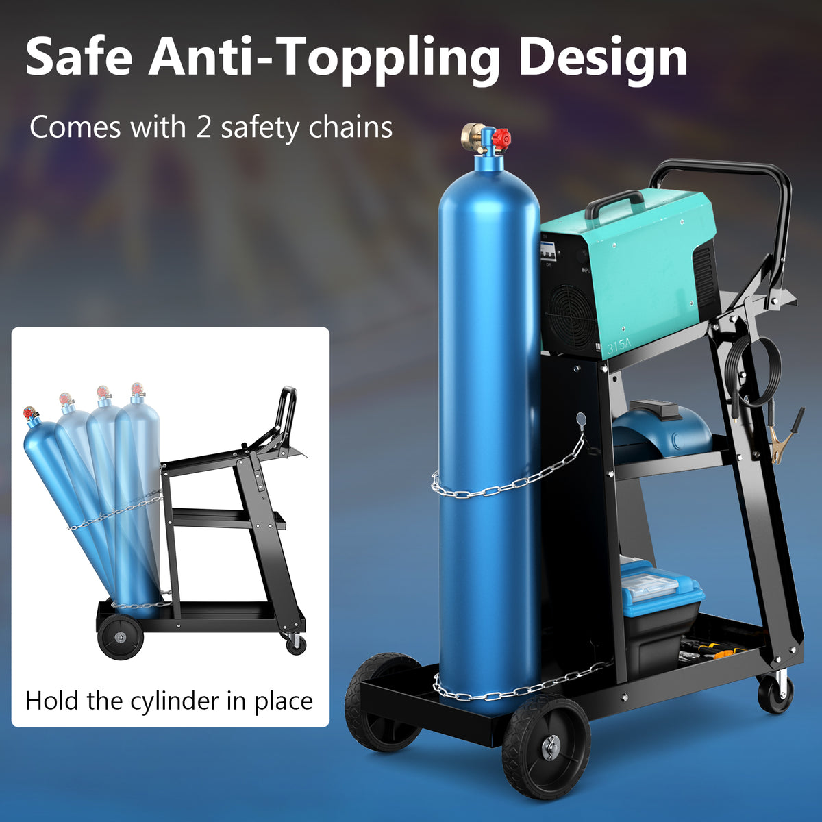 3-Tier Welding Cart, Rolling Welder Cart w/ Tilt-Table & 4 Wheels