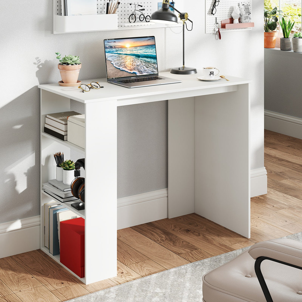 Computer Desk Study Desk with Bookshelf Wooden Writing Desk for Study ...