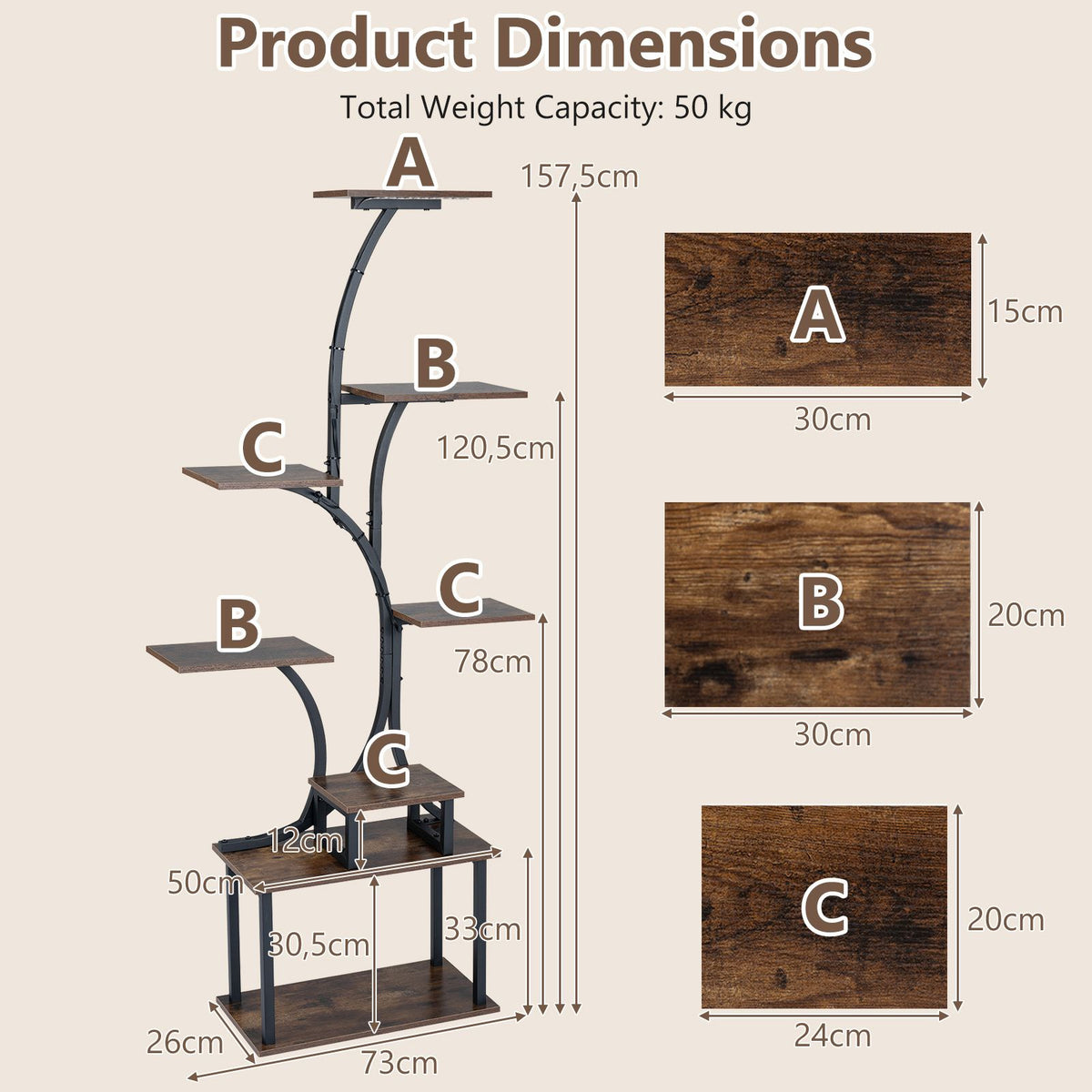 8-Tier Corner Plant Stand with Ambient LED Lights in 16 Colors