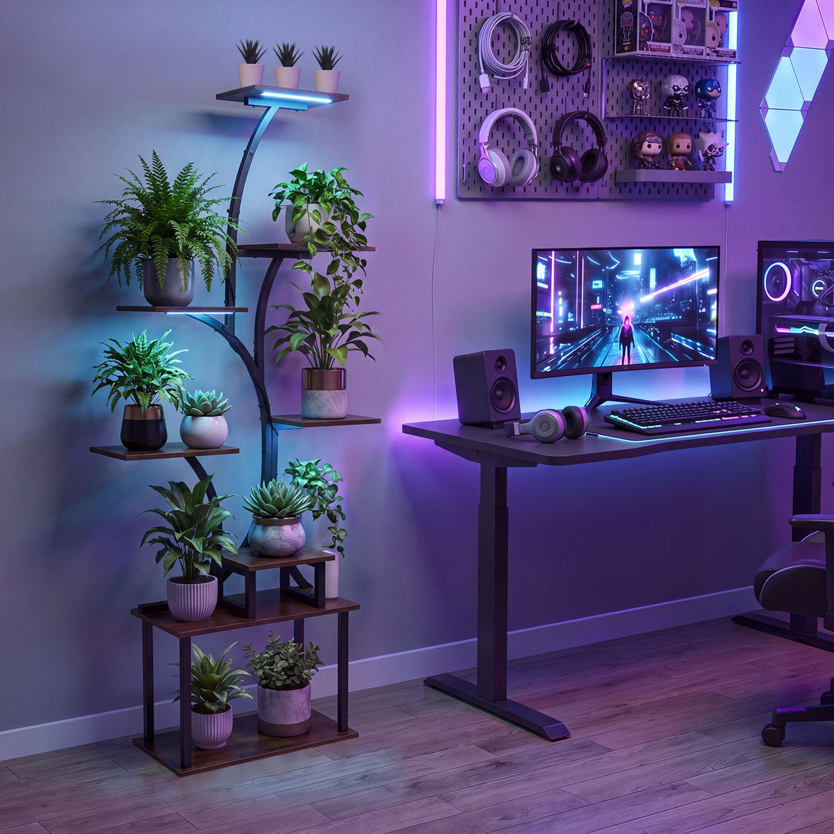 8-Tier Corner Plant Stand with Ambient LED Lights in 16 Colors
