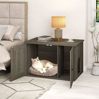 80 x 53 x 50 CM Wooden Indoor Cat House with Divider and Kitten Washroom for Living Room