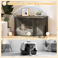 80 x 53 x 50 CM Wooden Indoor Cat House with Divider and Kitten Washroom for Living Room