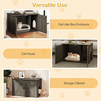 80 x 53 x 50 CM Wooden Indoor Cat House with Divider and Kitten Washroom for Living Room
