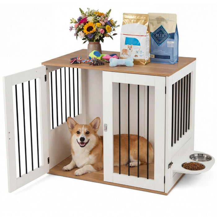 80 cm Dog Crate Furniture Indoor Wooden Dog Kennel with Double Lock Doors