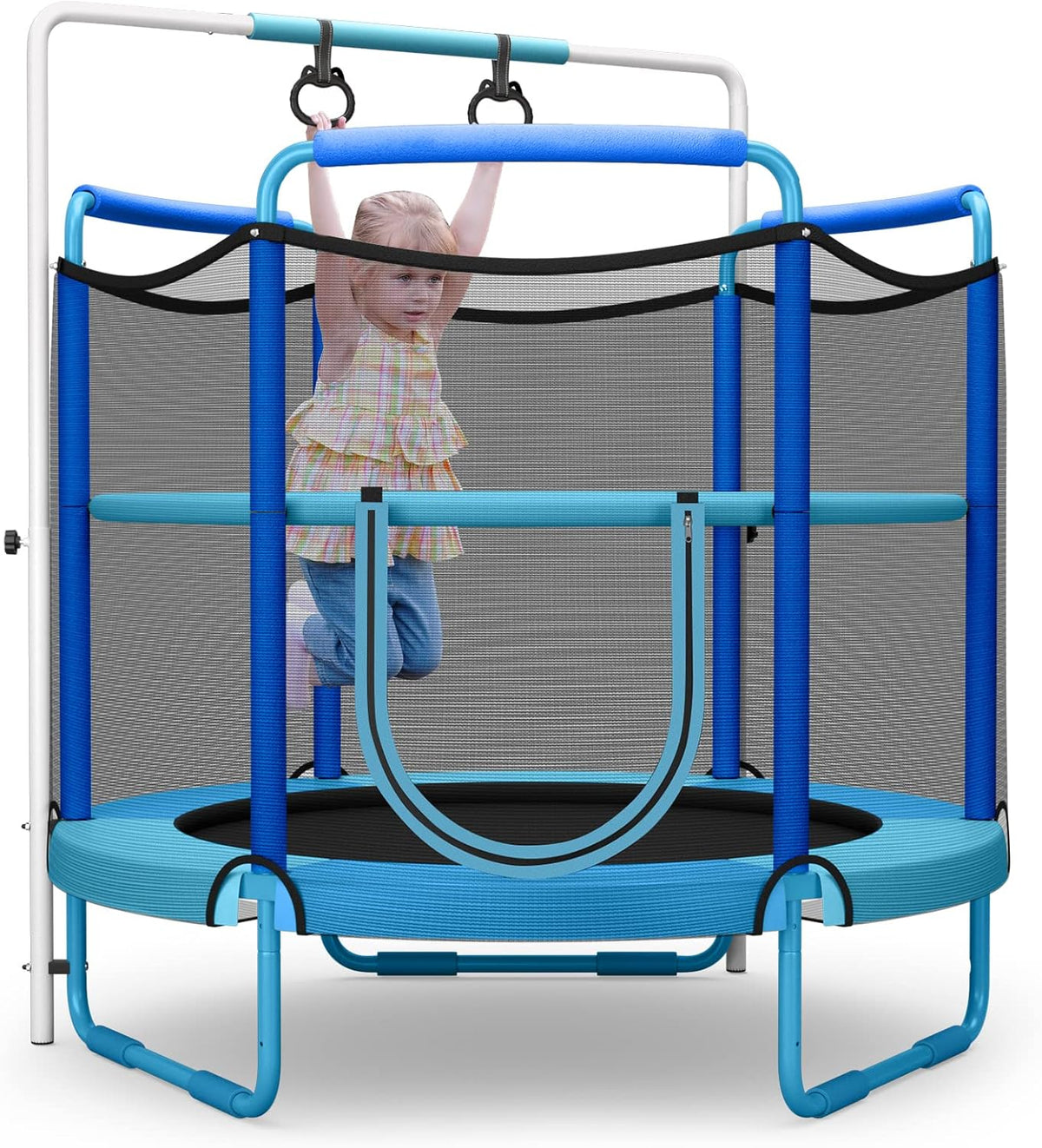 60"/5FT Trampoline for Kids, 3-in-1 Heavy Duty Mini Trampoline w/Ring and Horizontal Bar