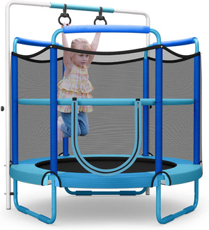 60"/5FT Trampoline for Kids, 3-in-1 Heavy Duty Mini Trampoline w/Ring and Horizontal Bar