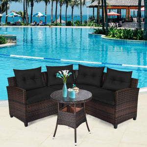 4-Piece Patio Furniture Set, Outdoor Rattan Wicker Sofa & Tempered Glass Coffee Table Set
