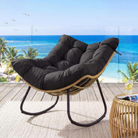 Outdoor Papasan Rocking Chair, Oversized PE Wicker Patio Egg Chair