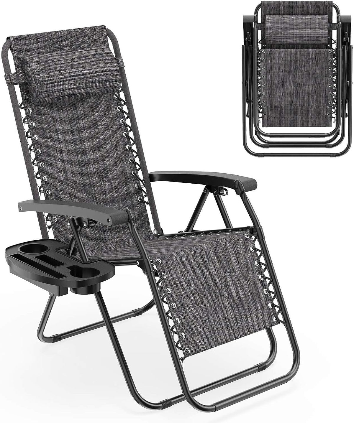Patio Zero Gravity Lounge Chair with Cup Holder & Removable Pillow