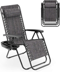 Patio Zero Gravity Lounge Chair with Cup Holder & Removable Pillow