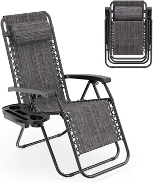 Patio Zero Gravity Lounge Chair with Cup Holder & Removable Pillow