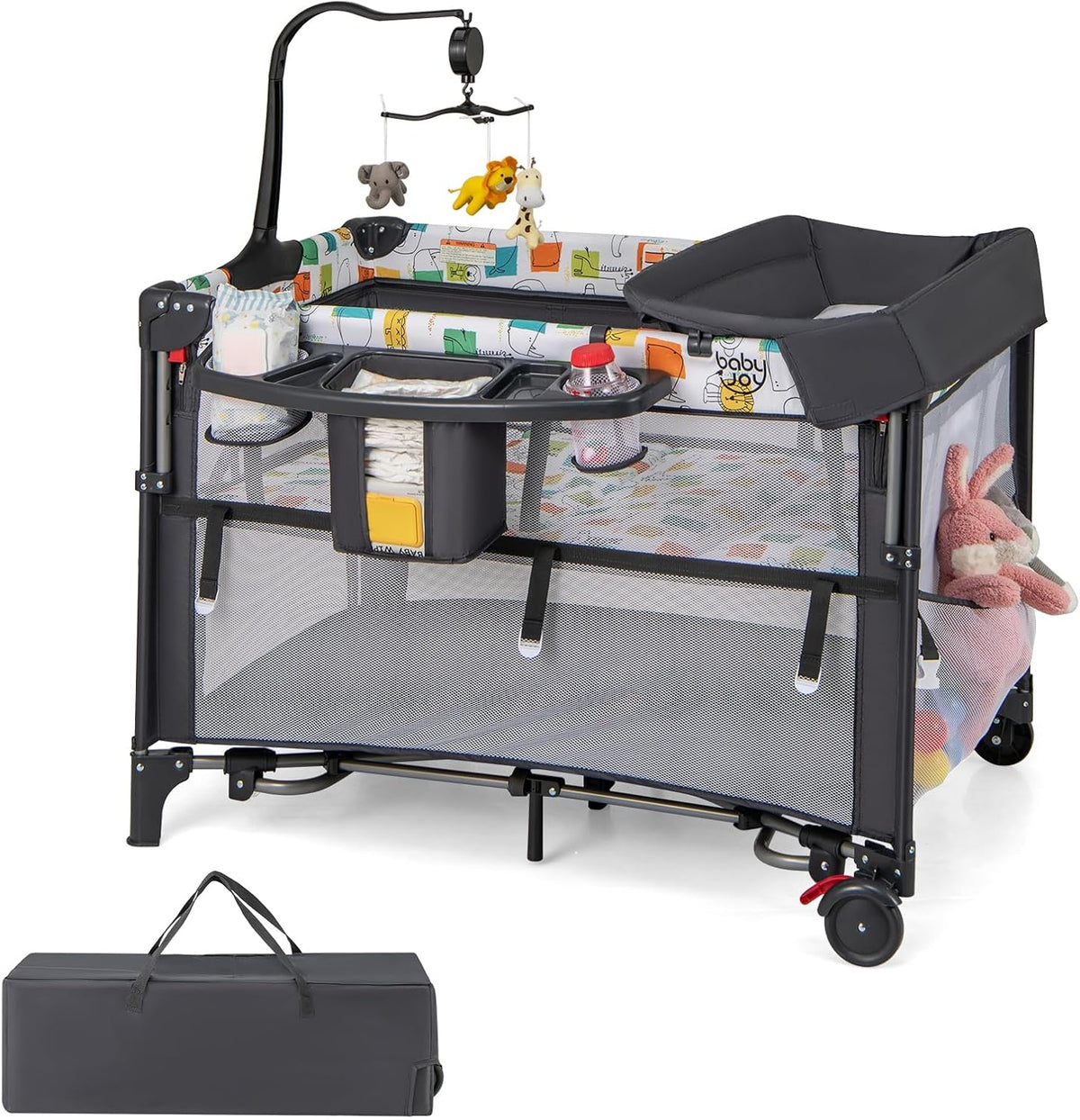 5-in-1 Baby Pack and Play with 4-Level Adjustable Height and Changing Table