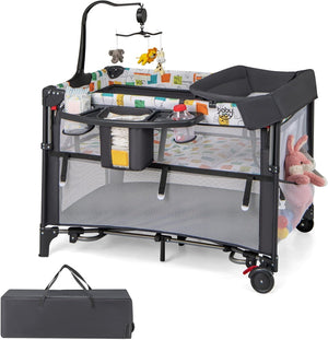 5-in-1 Baby Pack and Play with 4-Level Adjustable Height and Changing Table