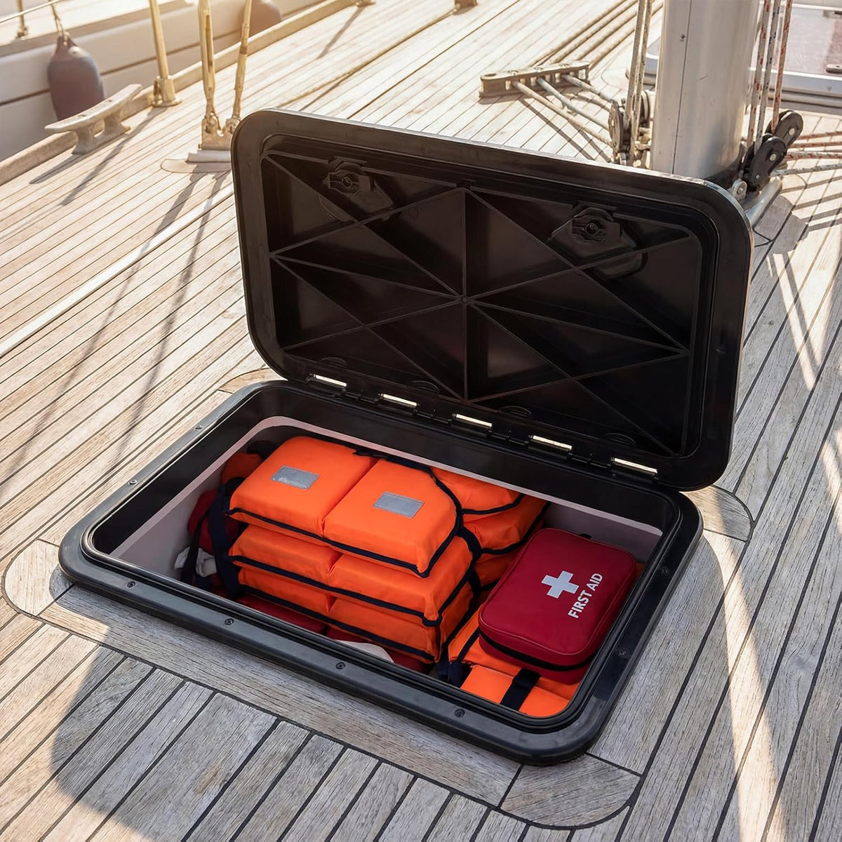 60.5 x 35.5 cm (L x W) Boat Hatch, Marine Deck Access Hatch w/ 180°Lid Hinge & Non-Slip Surface