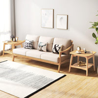 Bamboo Sofa Side Table with Faux Rattan Storage Shelf