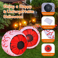 Giantex 2 Pack 0.9 M Halloween Inflatable Eyeballs with Air Blower Red LED Lights