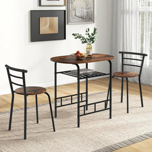 3Pcs Dining Table Chair Set, Wooden Kitchen Desk Set w/Storage Shelf, 1 Table and 2 Chairs