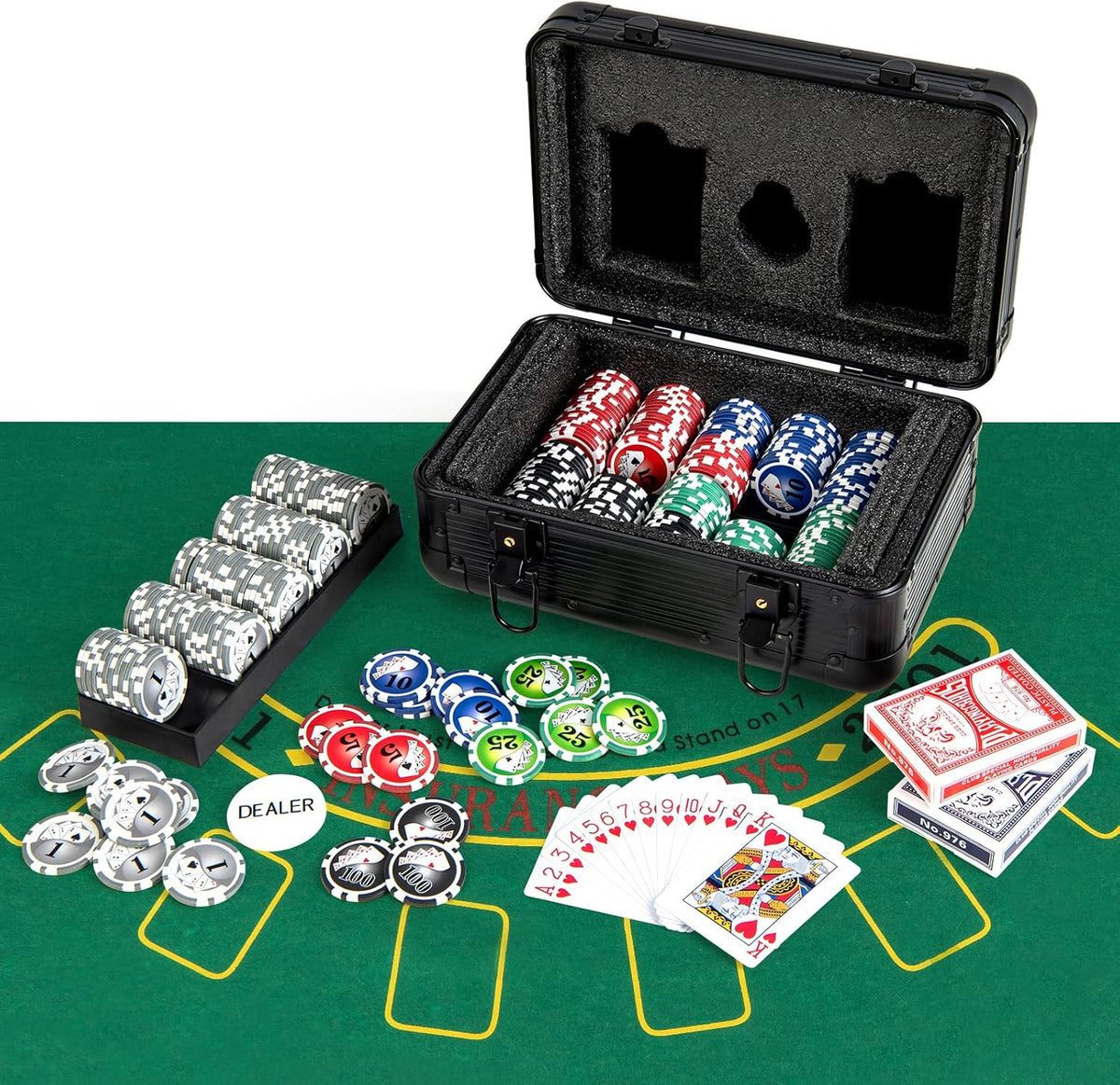 Texas Holdem Poker Chip Set, Casino Poker Chips w/300 Pieces Chips