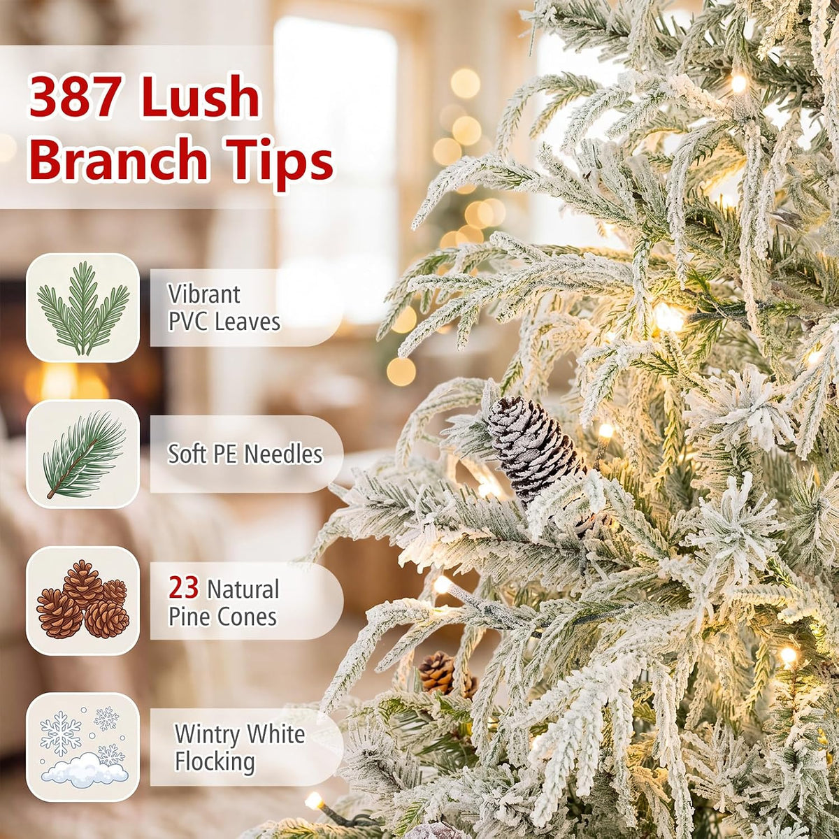 150/180cm Flocked Christmas Tree, Pre-Lit, Hinged