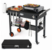 82 x 46 cm Folding Grill Cart with Heat-Resistant Mat and Lockable Wheels