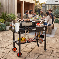 82 x 46 cm Folding Grill Cart with Heat-Resistant Mat and Lockable Wheels