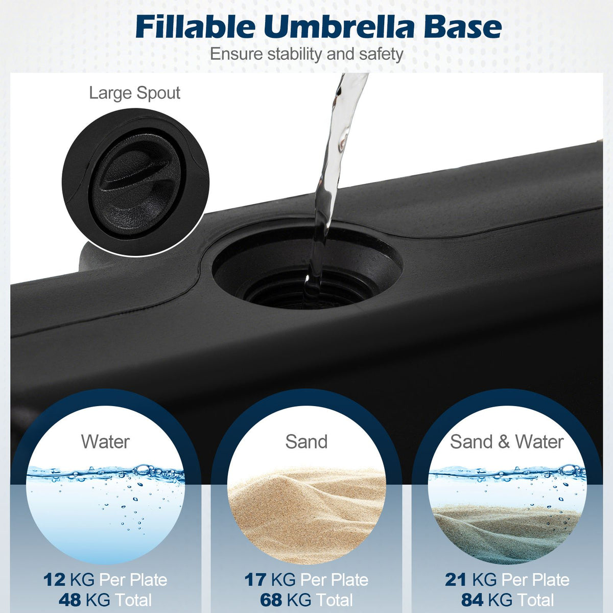 84kg Cantilever Offset Umbrella Base 4 Piece Fillable with Spout