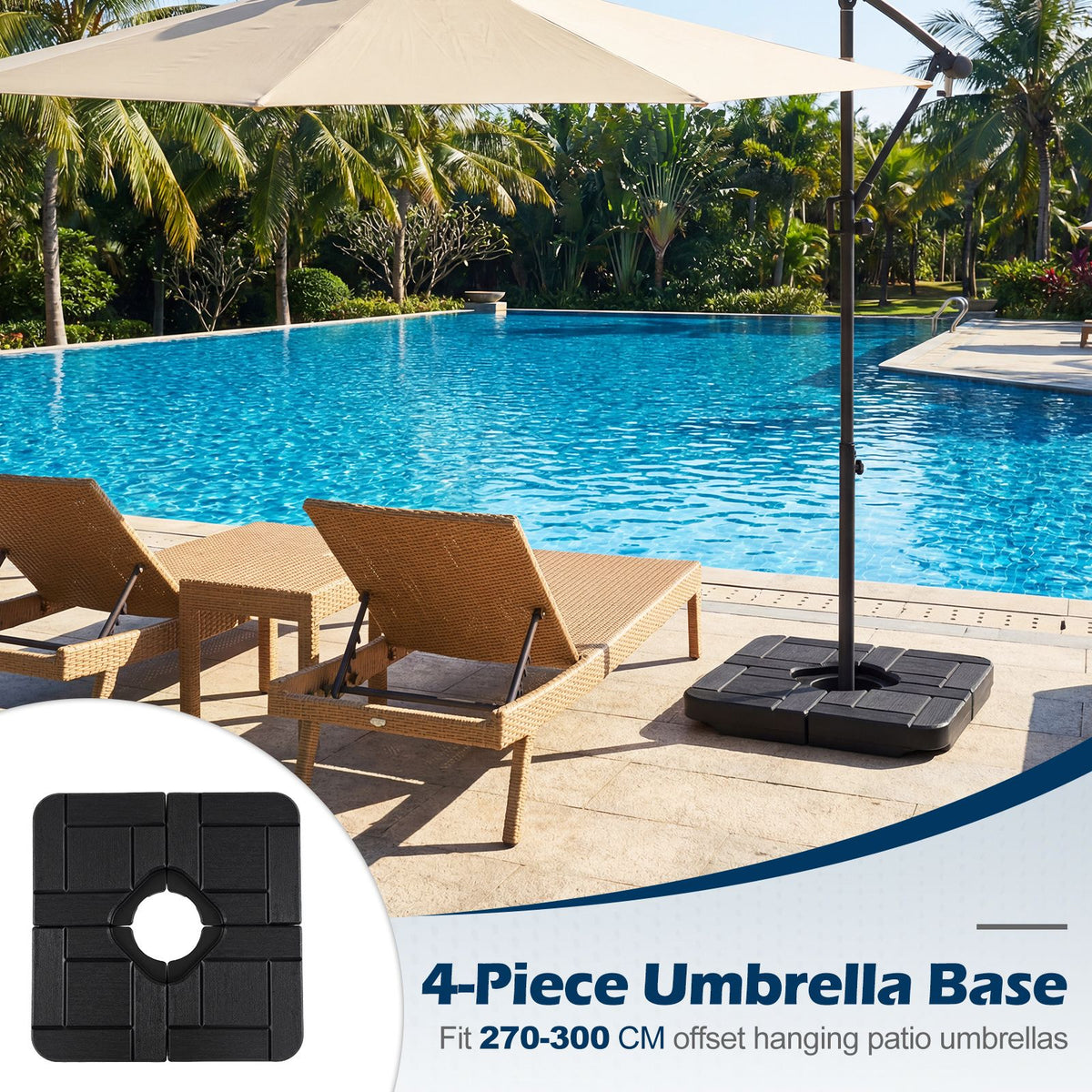 84kg Cantilever Offset Umbrella Base 4 Piece Fillable with Spout
