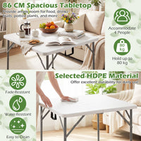 86 CM Square Folding Table with Carry Handle and Metal Legs for Picnic and Party