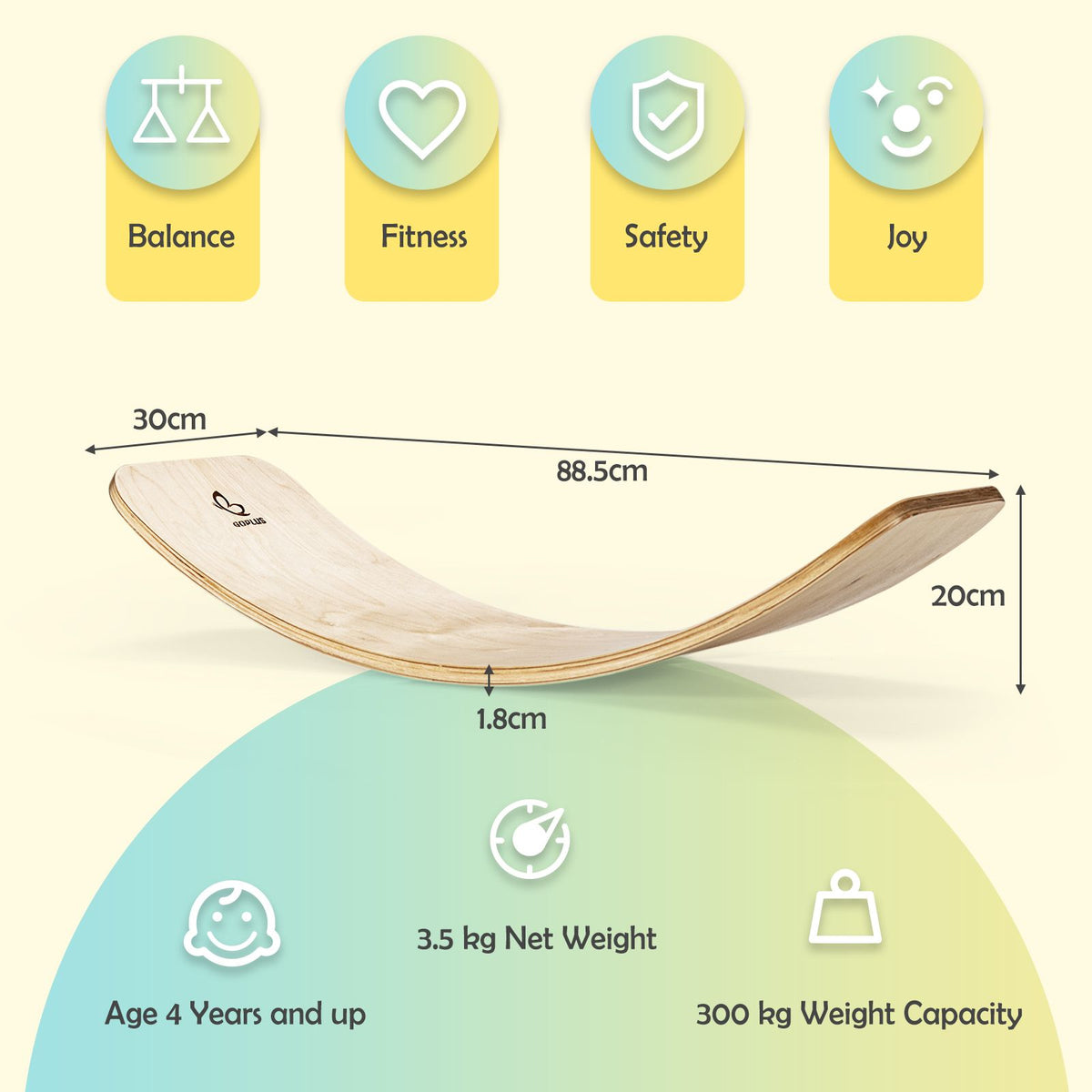 88.5 cm Wooden Balance Board for Balance Training Indoors and Outdoors