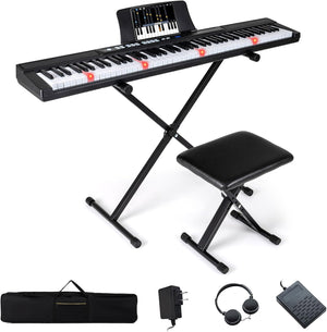 88-Key Electric Piano Keyboard, Digital Piano w/Adjustable Stand & Stool