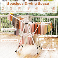Foldable Metal Laundry Drying Rack with Height Adjustable Wings, 16 Drying Rails
