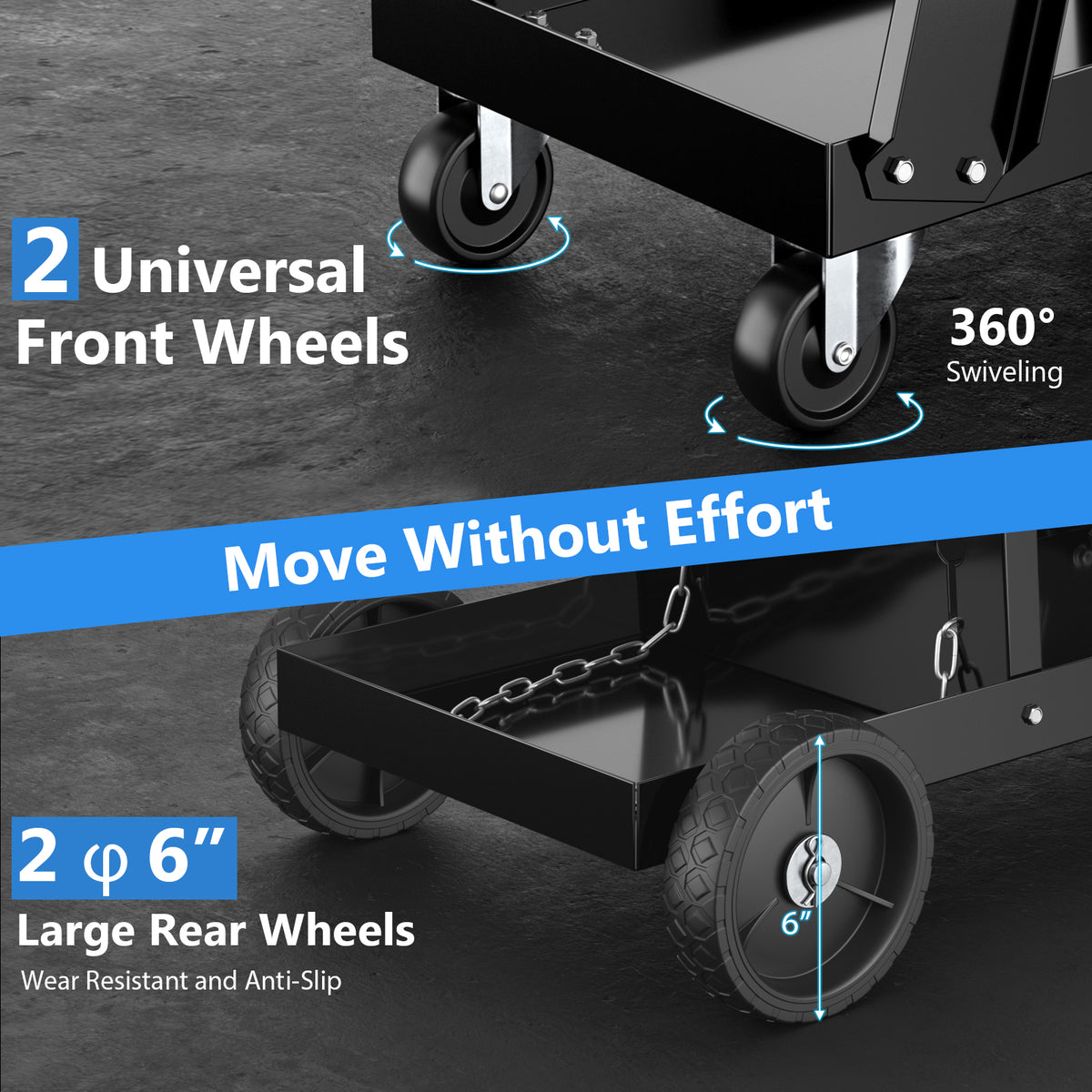 3-Tier Welding Cart, Rolling Welder Cart w/ Tilt-Table & 4 Wheels